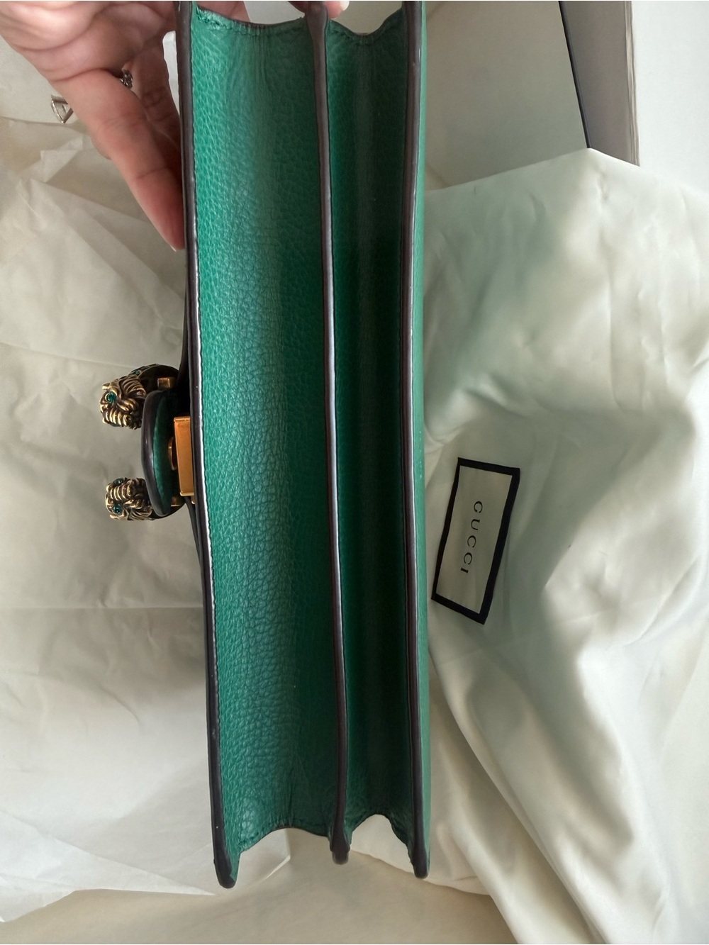 Authentic Gucci Dionysus Emerald Green Leather Shoulder Bag Serpent Detail - Picture 12 of 16